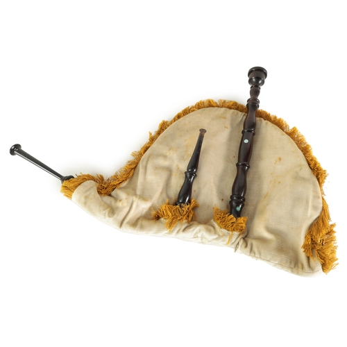 150 - A BINOU KOZH FRENCH BAGPIPES Having turned hardwood pipes and velvet covered bag