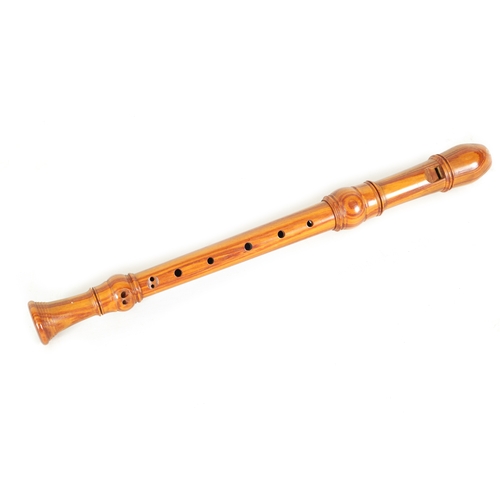 18 - A FEHR TREBLE RECORDER, possibly in bubinga wood, in fleece lined case(47cm overall)