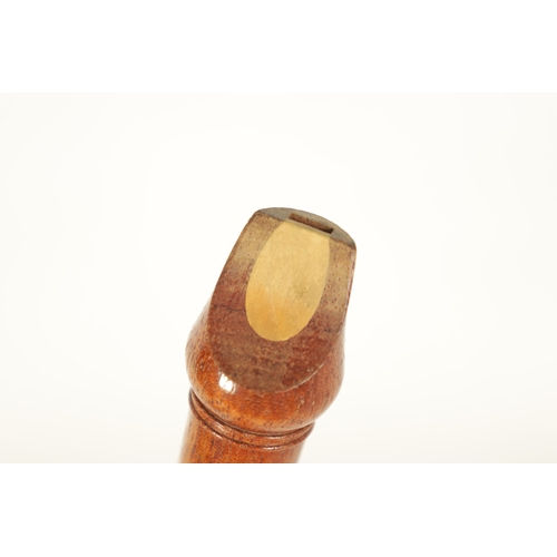 19 - A TWO SECTION KUNG SOPRANINO RECORDER turned in olive wood with impressed makers mark - in cord case... 