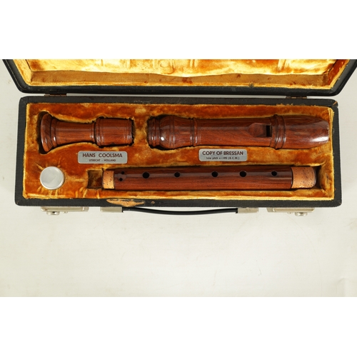 22 - A CASED HANS COOLSMA BRESSAN RECORDER, low pitch, made from palisander rosewood.(47.4cm overall)... 