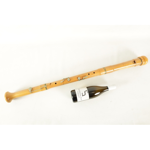 28 - A MOECK FLAUTO RONDO GRAND BASS RECORDER turned in maple with double key and impressed makers mark(9... 