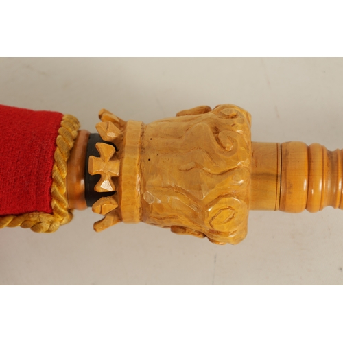 29 - A SPANISH GAITA GALLEGA (BAGPIPES) turned in pear wood with horn end rings and carved crowned head a... 