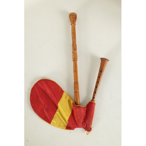 29 - A SPANISH GAITA GALLEGA (BAGPIPES) turned in pear wood with horn end rings and carved crowned head a... 