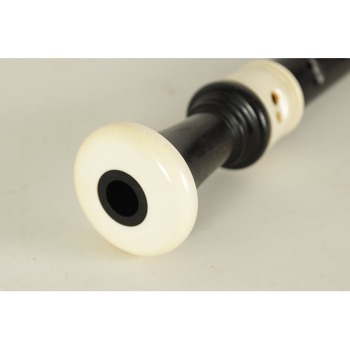 30 - A GOOD QUALITY HANS COOLSMA ALTO RECORDER with ivory mouthpiece and turning on a rosewood body, impr... 