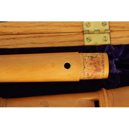 31 - A CASED WOBERLENDER ALTO RECORDER BY RICHARD PALM OF U.S.A. Made of boxwood with impressed makers ma... 