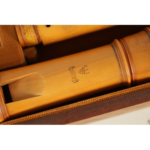 33 - A FINE CASED DENNER ALTO RECORDER BY FRIEDRICH VON HUENE Made of boxwood with impressed makers marks... 