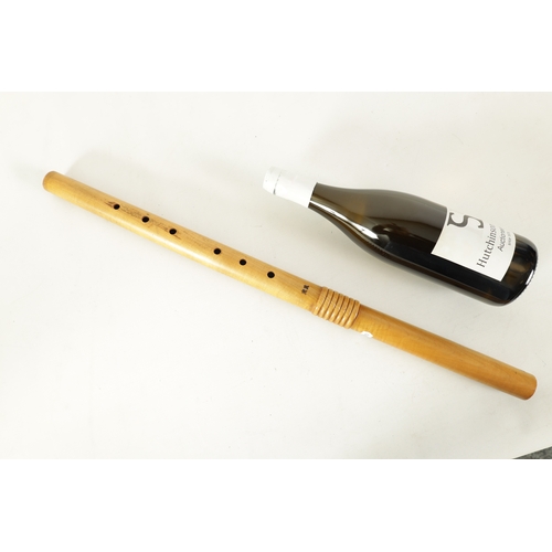 34 - A JOHN COUSEN RENAISSANCE WIDE BORE TRANSVERSE FLUTE In D, two piece turned in maple with carved rin... 