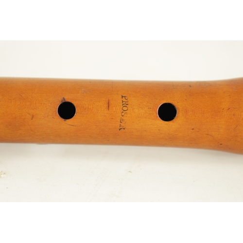 42 - A LATE 18TH CENTURY FLUTE MADE BY PROSER Turned in boxwood with a single brass key and impressed mak... 