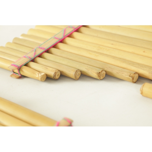 43 - A COLLECTION OF FOUR VARIOUS SIZE BAMBOO PANPIPES in wooden case (4)(Largest is 83.5cm long)... 