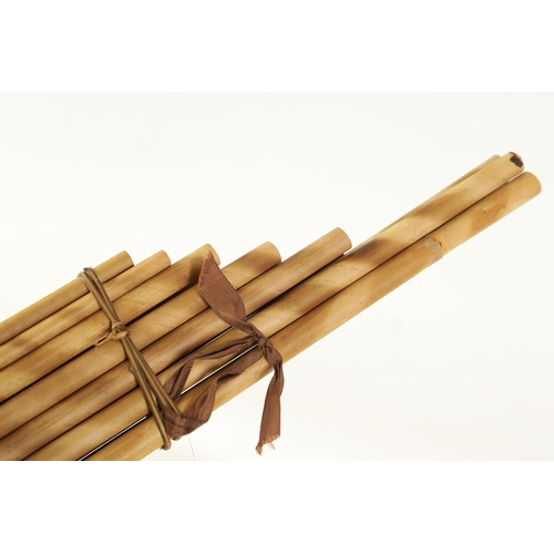 43 - A COLLECTION OF FOUR VARIOUS SIZE BAMBOO PANPIPES in wooden case (4)(Largest is 83.5cm long)... 