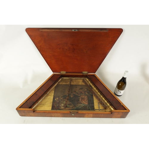 53 - A FINE EARLY 19TH CENTURY REGENCY HAMMERED DULCIMER IN FLAMED MAHOGANY CASE of museum quality fitted... 