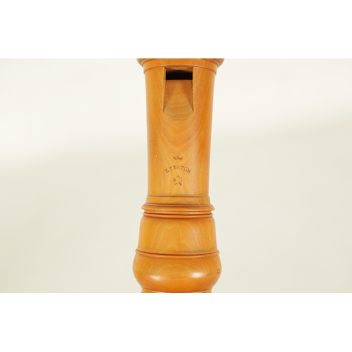 6 - A VON HUENE SOPRANO RECORDER turned in boxwood with impressed makers mark and 'E TERTON'(34.5cm over... 