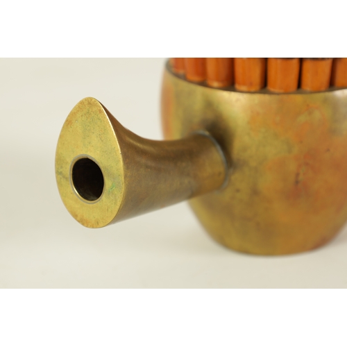 60 - A LATE 19TH CENTURY CHINESE SHENG with brass bowl and mouth piece fitted graduated bamboo pipes.(49.... 