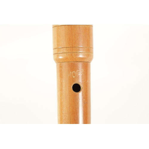 68 - A HOPF TWO PIECE SOPRANO RECORDER Turned in pear wood with impressed makers marks(33cm overall)... 