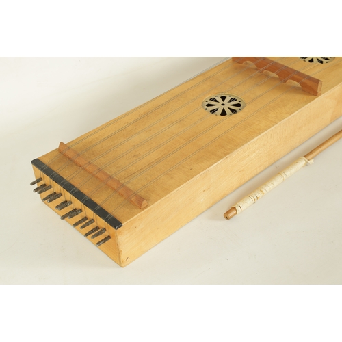 69 - A RENAISSANCE STYLE DULCIMER WITH BEATER of rectangular form with 14 wire striking's and two pierced... 