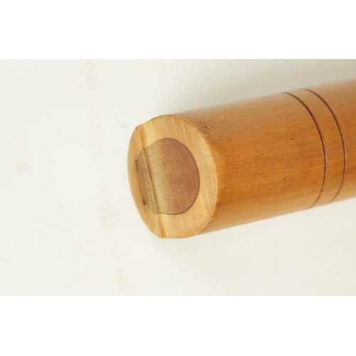 73 - A JOHN COUSEN TENOR RECORDER turned in maple with impressed makers marks(61.9cm long)