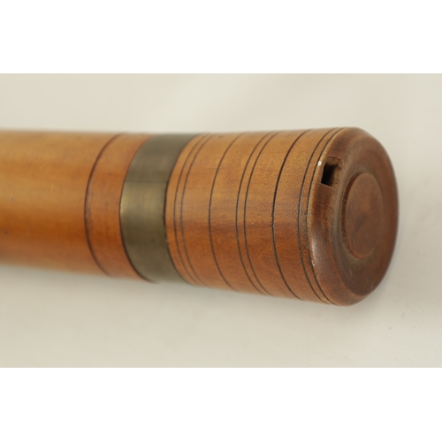 77 - AN EARLY BASS RECORDER BY JOHN COUSEN turned in maple with brass collars and pierced barrel shaped c... 