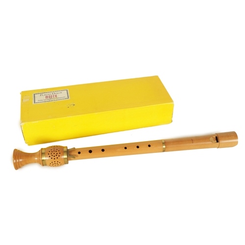 79 - A FLAUTO DOLCE MOECK BAROQUE RECORDER made in maple with brass collars in the original box(64.5cm ov... 