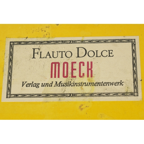 79 - A FLAUTO DOLCE MOECK BAROQUE RECORDER made in maple with brass collars in the original box(64.5cm ov... 