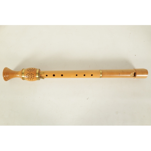 79 - A FLAUTO DOLCE MOECK BAROQUE RECORDER made in maple with brass collars in the original box(64.5cm ov... 