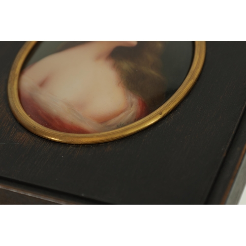 104 - A LATE 19TH CENTURY VIENNA OVAL MINIATURE CONVEX PORCELAIN PANEL depicting a side view of a semi-nud... 