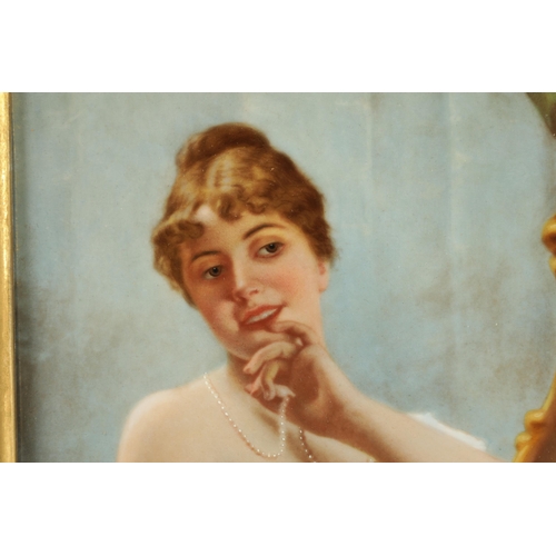 108 - A LATE 19TH CENTURY VIENNA PORCELAIN HANGING PLAQUE in highly ornate gilt swept frame, finely painte... 