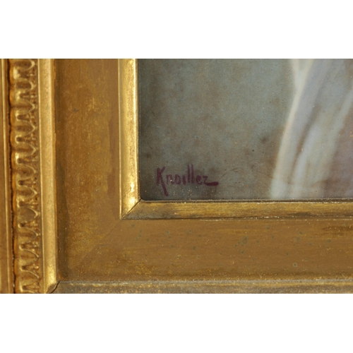 108 - A LATE 19TH CENTURY VIENNA PORCELAIN HANGING PLAQUE in highly ornate gilt swept frame, finely painte... 