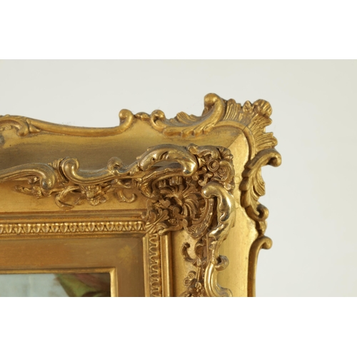 108 - A LATE 19TH CENTURY VIENNA PORCELAIN HANGING PLAQUE in highly ornate gilt swept frame, finely painte... 