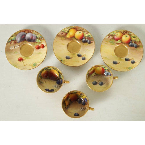 113 - A SET OF THREE FRUIT ROYAL WORCESTER COFFEE CUPS AND SAUCERS SIGNED F. HARPER/ W.H.AUSTIN each richl... 