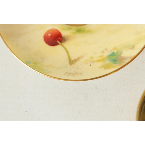 113 - A SET OF THREE FRUIT ROYAL WORCESTER COFFEE CUPS AND SAUCERS SIGNED F. HARPER/ W.H.AUSTIN each richl... 