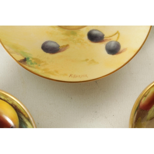 113 - A SET OF THREE FRUIT ROYAL WORCESTER COFFEE CUPS AND SAUCERS SIGNED F. HARPER/ W.H.AUSTIN each richl... 