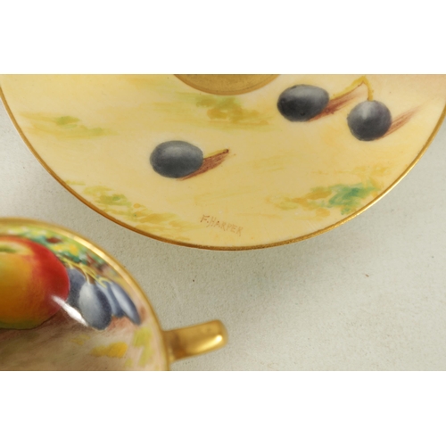 113 - A SET OF THREE FRUIT ROYAL WORCESTER COFFEE CUPS AND SAUCERS SIGNED F. HARPER/ W.H.AUSTIN each richl... 