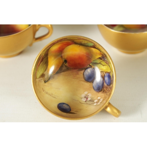 113 - A SET OF THREE FRUIT ROYAL WORCESTER COFFEE CUPS AND SAUCERS SIGNED F. HARPER/ W.H.AUSTIN each richl... 