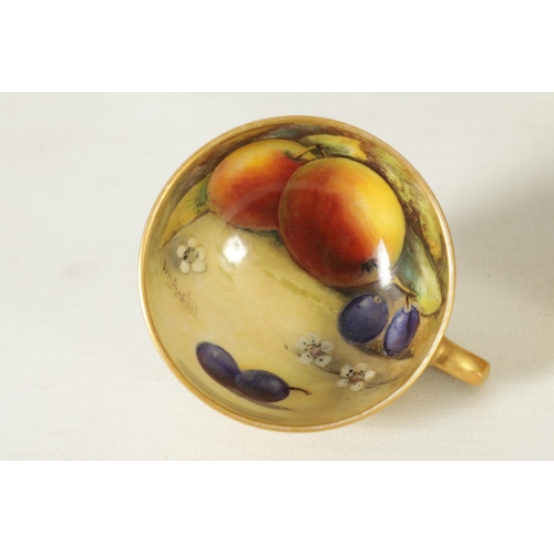 113 - A SET OF THREE FRUIT ROYAL WORCESTER COFFEE CUPS AND SAUCERS SIGNED F. HARPER/ W.H.AUSTIN each richl... 