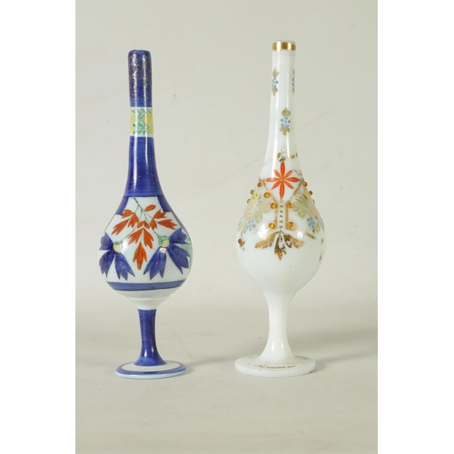 16 - A 19TH-CENTURY FRENCH OPALINE GLASS PEDESTAL VASE the ovoid body and tapering neck with jewelled flo... 