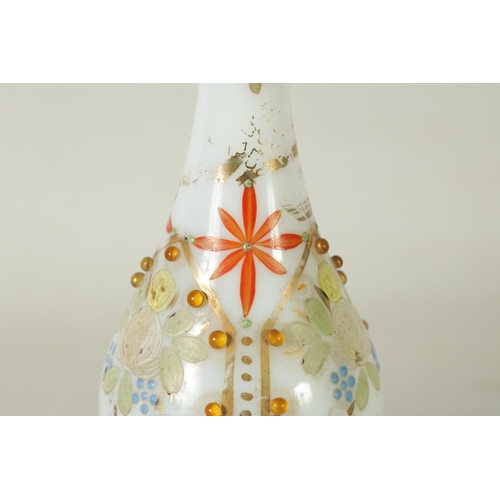 16 - A 19TH-CENTURY FRENCH OPALINE GLASS PEDESTAL VASE the ovoid body and tapering neck with jewelled flo... 
