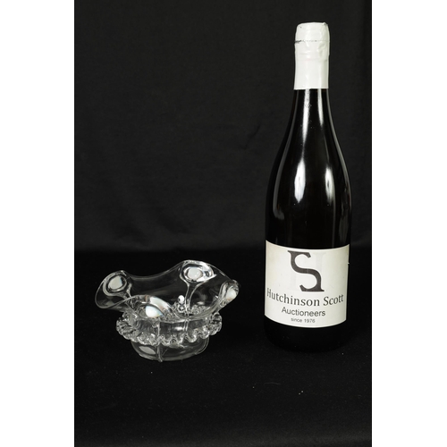 22 - AN ART NOUVEAU CLEAR GLASS SHAPED BOWL WITH OPALESCENT JEWELS with crimped decoration. (13.5cm diame... 