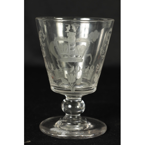 26 - A RARE GEORGE IV FROSTED AND CUT ENGRAVED CORONATION RUMMER DATED JULY 19 1821 decorated with the Ki... 
