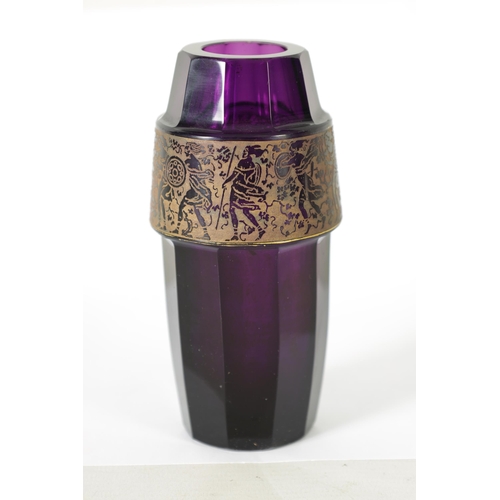 28 - AN EARLY 20TH-CENTURY PURPLE GLASS VIENNA SECESSIONIST VASE IN THE MOSER STYLE of facetted shaped fo... 