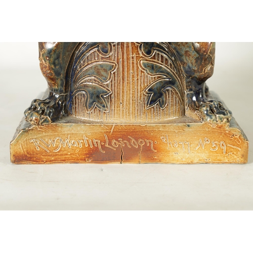 31 - A FINE 19TH CENTURY R W MARTIN. LONDON COLOURED AND SALT GLAZE STONEWARE MANTEL CLOCK No.59 inscribe... 