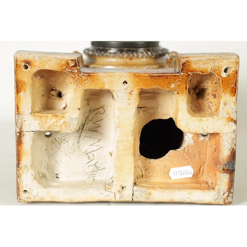 31 - A FINE 19TH CENTURY R W MARTIN. LONDON COLOURED AND SALT GLAZE STONEWARE MANTEL CLOCK No.59 inscribe... 