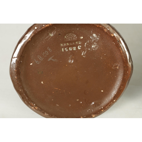 32 - A PAIR OF BRETBY ARTS AND CRAFTS SIMULATED COPPER WARE TWO HANDLED VASES with pinned raised lustrous... 