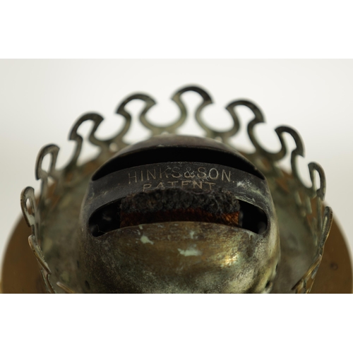 33 - A 19TH CENTURY CERAMIC AND CAST BRASS OIL LAMP with a detachable vessel and double burner, the conca... 