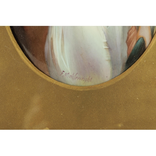 34 - AN EARLY 20TH CENTURY PARAGON CHINA OVAL CONVEX PORCELAIN PLAQUE PAINTED BY F. MICKLEWRIGHT inscribe... 