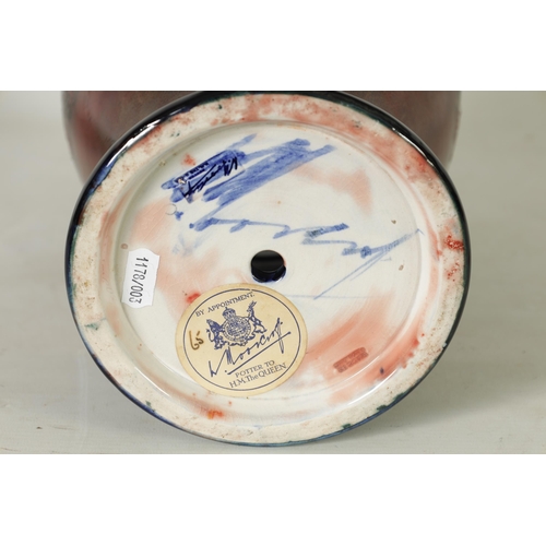 36 - A 1930's/40's WILLIAM MOORCROFT INVERTED BALUSTER LAMP BASE OF LARGE SIZE tube lined and decorated i... 