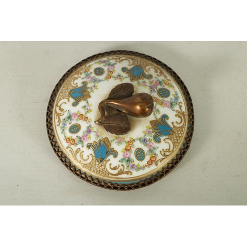 37 - AN 18TH CENTURY ORMOLU MOUNTED SERVES JAR AND COVER with shaped cut-out leafwork plinth and fruit fi... 