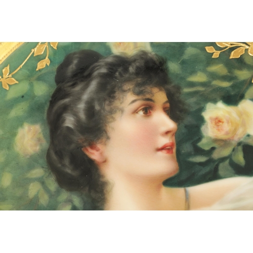 38 - A LATE 19TH CENTURY VIENNA PORCELAIN CABINET PLATE the richly jewelled gilded panelled green ground ... 