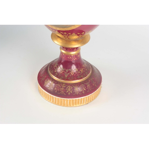 44 - AN IMPRESSIVE 19TH CENTURY VIENNA STYLE HALL VASE the pedestal ovoid body with gilt mask-head winged... 