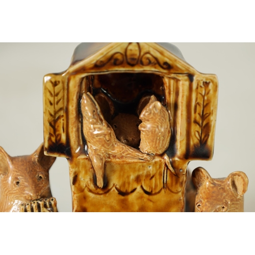 47 - A DOULTON LAMBETH TWO-TONE SHADED BROWN SALT GLAZED 'PLAY GOERS' GROUP OF MICE BY GEORGE TINWORTH CI... 