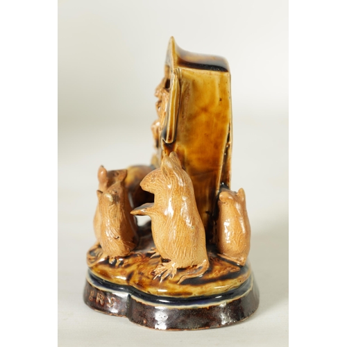 47 - A DOULTON LAMBETH TWO-TONE SHADED BROWN SALT GLAZED 'PLAY GOERS' GROUP OF MICE BY GEORGE TINWORTH CI... 